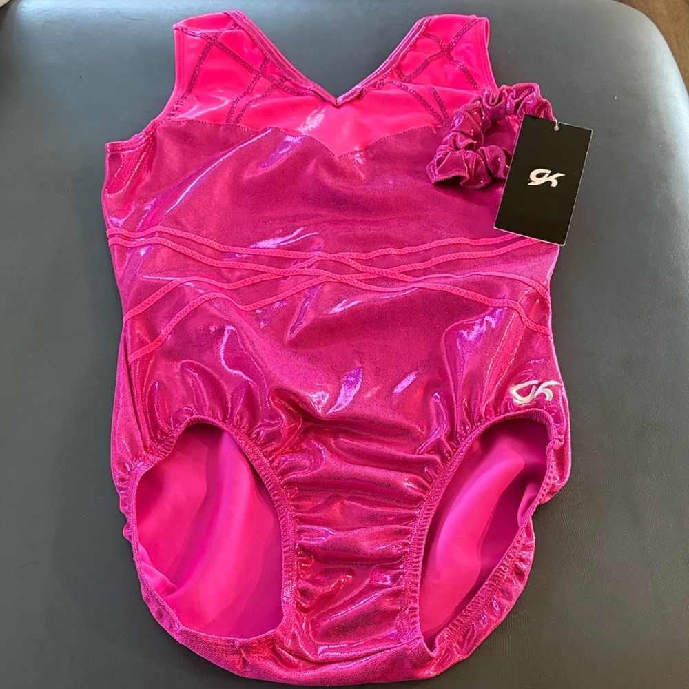 GK AL Pink Shimmer Leotard with matching Scrunchie